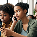 **

A diverse group of people connecting and supporting each other in a modern, stressful urban environment. Some are talking on phones, others are meeting in a support group. Focus on a sense of community, hope, and strength. Include elements representing financial aid, job searching, and psychological support.

**
