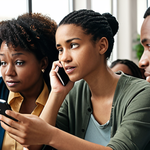 **

A diverse group of people connecting and supporting each other in a modern, stressful urban environment. Some are talking on phones, others are meeting in a support group. Focus on a sense of community, hope, and strength. Include elements representing financial aid, job searching, and psychological support.

**