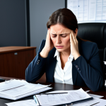 Burnout Symptoms**

"A tired professional woman in a modest office outfit rubbing her temples, surrounded by overflowing paperwork.  Dark circles under her eyes.  Modern office background, desk cluttered, concerned expression.  Fully clothed, appropriate attire, safe for work, perfect anatomy, natural proportions, professional, high quality lighting, realistic."

**