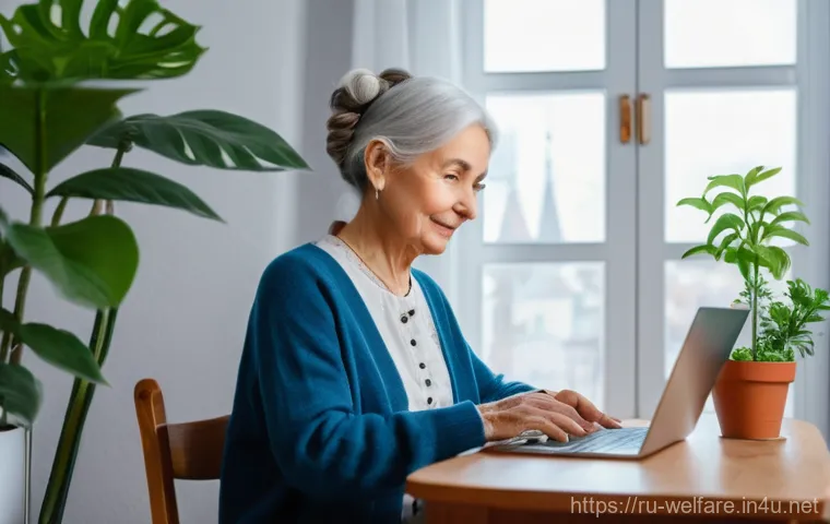 사회복지 인공지능 연구 - **Prompt 1: Elderly Citizen Using Gosuslugi Portal with AI Assistance**
"A cozy, well-lit living...