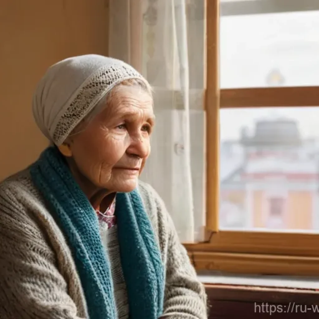사회복지 대상자 이해 - **Prompt:** A dignified elderly Russian woman, perhaps in her late 70s, with a kind but weary expres...