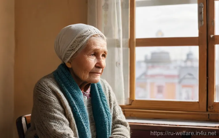 사회복지 대상자 이해 - **Prompt:** A dignified elderly Russian woman, perhaps in her late 70s, with a kind but weary expres...