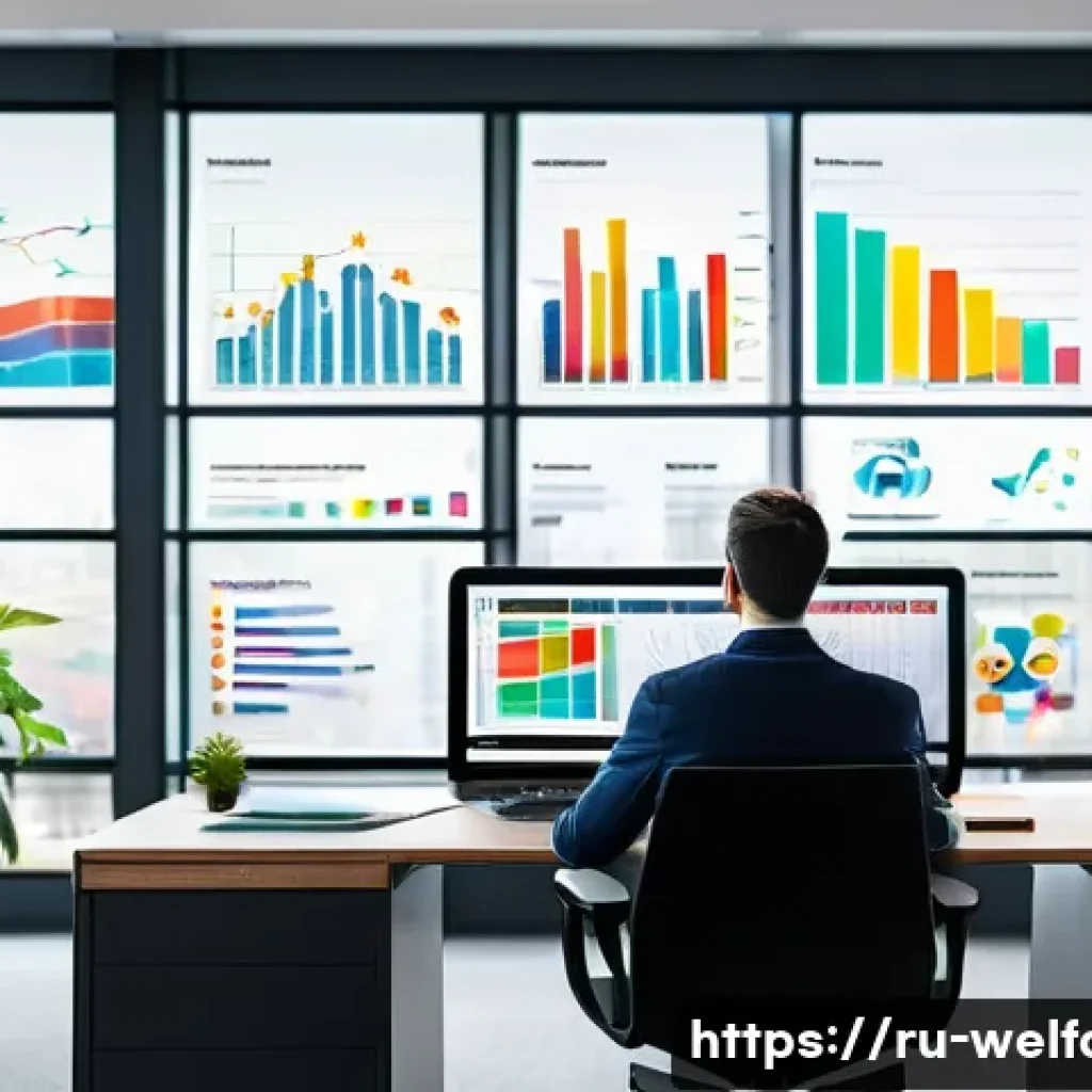 사회복지 AI 자동화 - A modern social worker sitting at a sleek desk in a bright, contemporary office, interacting with an...