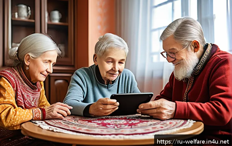 사회복지 기술 발전 - A warm and inviting scene of elderly Russian citizens and people with disabilities comfortably using...