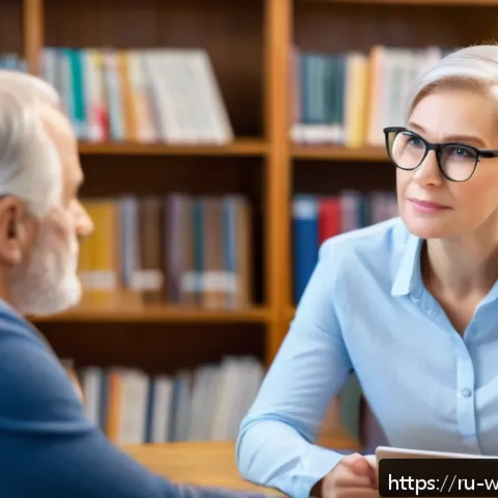 사회복지 전문가 인터뷰 - A compassionate social worker attentively listening to a middle-aged client in a cozy office setting...