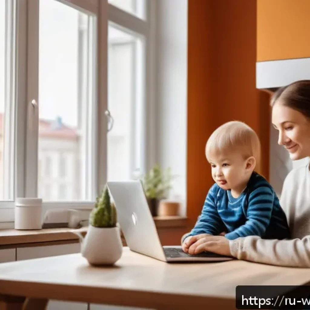 사회복지 서비스 전달체계 - A modern Russian family in a cozy urban apartment, a mother wearing modest casual clothing holding a...
