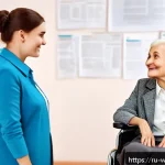 사회복지 취업 정보 - A compassionate social worker in a modern Russian community center, wearing professional attire with...