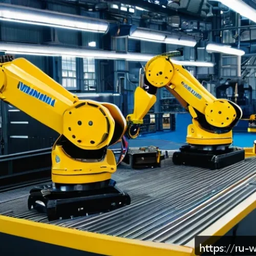 산업복지론 - A modern Russian industrial manufacturing plant interior showcasing advanced digital technologies in...